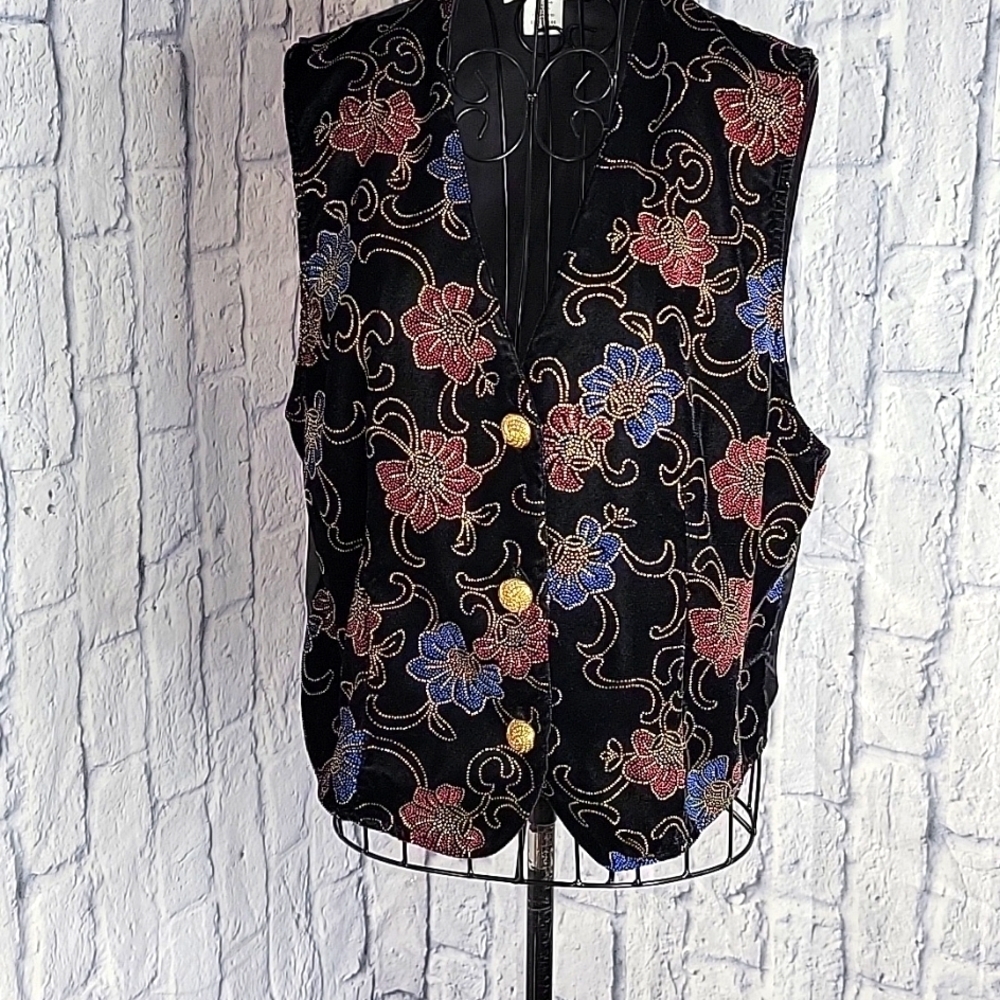 GLORIA LANCE Floral Velveteen‎ Embroidered Vest Medium